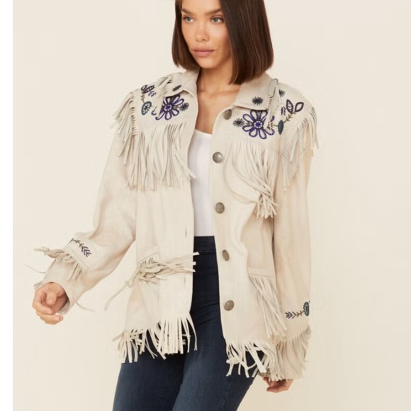 Double D Ranch leather fringe Dunway Jacket embroidered concho RTL $1095 S NWOT - Picture 4 of 16